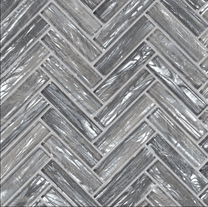 SHIMMERING SILVER HERRINGBONE 8MM Glass Mosaics SQUAREFOOT FLOORING - MISSISSAUGA - TORONTO - BRAMPTON