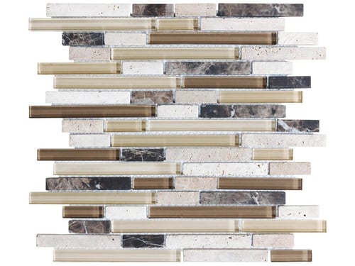 Cappucinno Glass Stone Random Strip Mosaic – Anatolia Tile SQUAREFOOT FLOORING - MISSISSAUGA - TORONTO - BRAMPTON