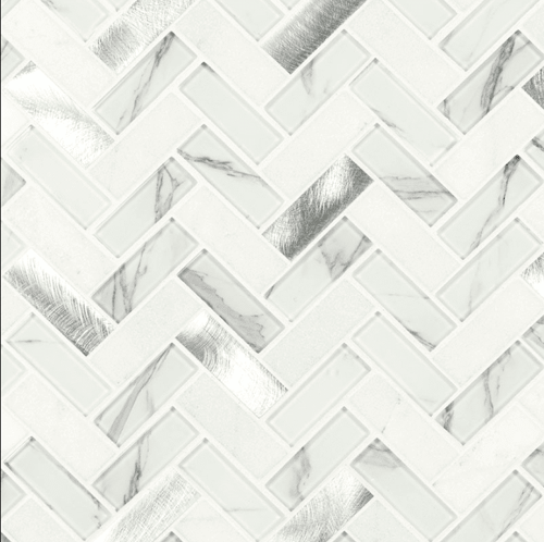 BYTLE BIANCO HERRINGBONE 6MM Stone Glass Metal Mosaics SQUAREFOOT FLOORING - MISSISSAUGA - TORONTO - BRAMPTON