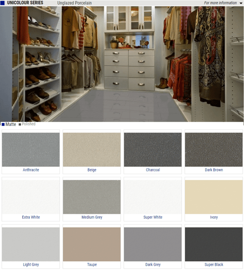 Unicolor Series Matte Porcelain Tiles – Color: Anthracite, Beige, Charcoal, Dark Brown, Extra White, Medium Grey, Siper White, Ivory, Light Grey, Taupe, Dark Grey, Super Black – Size: 12×12 12×24 24×24 SQUAREFOOT FLOORING - MISSISSAUGA - TORONTO - BRAMPTON