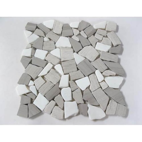 27STM010 Icy White and Bone Gray Tumbled Escarpment Marble Mosaics SQUAREFOOT FLOORING - MISSISSAUGA - TORONTO - BRAMPTON