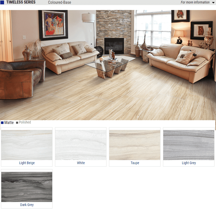 Timeless Series Matte & Polished Porcelain Tiles – Color: Light Beige, White, Taupe, Light Grey, Dark Grey – Size: 24×48 12×24 SQUAREFOOT FLOORING - MISSISSAUGA - TORONTO - BRAMPTON