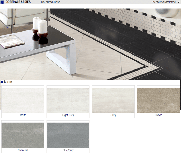 Rosedale Series Matte Porcelain Tiles – Color: White, Light Grey, Grey, Brown, Charcoal, Blue Grey – Size: 12×24 SQUAREFOOT FLOORING - MISSISSAUGA - TORONTO - BRAMPTON