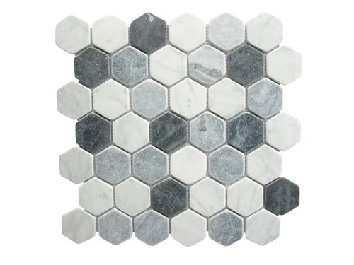 42STM033 CARRARA WHITE GRACY BLACK HEXAGON MARBLE MOSAICS SQUAREFOOT FLOORING - MISSISSAUGA - TORONTO - BRAMPTON