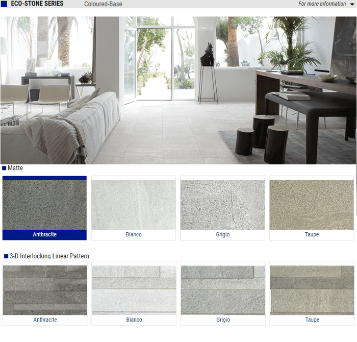 Eco-stone Series Matte Porcelain Tiles – Color: Anthracite, Bianco, Grigio, Taupe – Size: 18×36, 12×24 SQUAREFOOT FLOORING - MISSISSAUGA - TORONTO - BRAMPTON