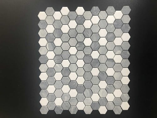 32STM030 Bardiglio Gray and Dolomite Mix Honed 1 Inch Hexagon Marble Mosaics SQUAREFOOT FLOORING - MISSISSAUGA - TORONTO - BRAMPTON