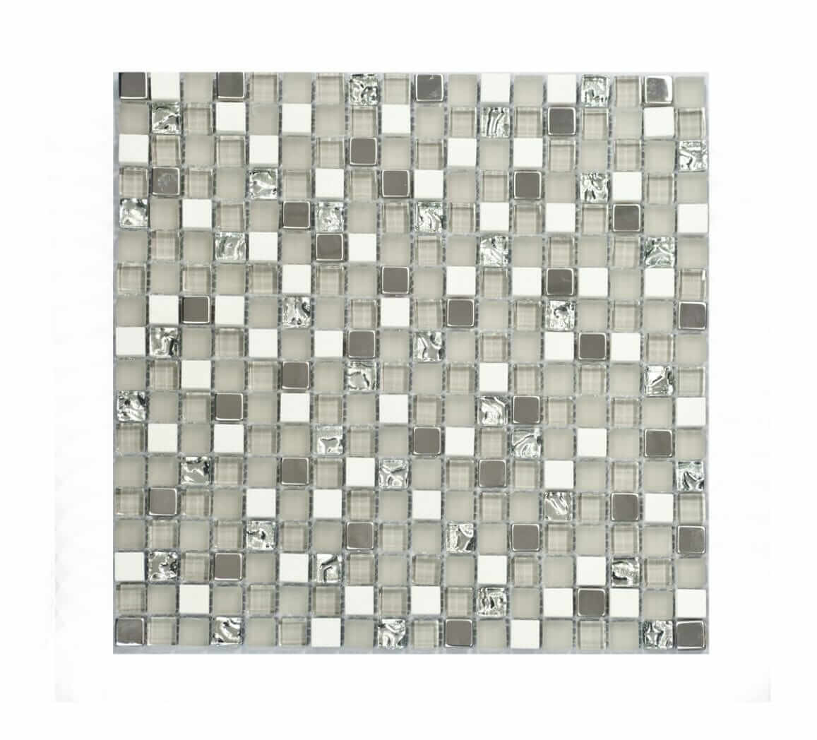 MBL028 Grau Silver with White Marble and Stainless Steel Mosaics