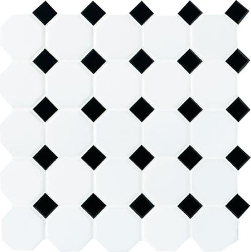 Matte White Octagon & Dot Daltile SQUAREFOOT FLOORING - MISSISSAUGA - TORONTO - BRAMPTON