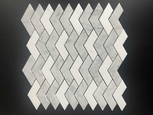 92STM032 Honed Packed Chevrons In Dolomite and Carrara Mix Marble Mosaics SQUAREFOOT FLOORING - MISSISSAUGA - TORONTO - BRAMPTON