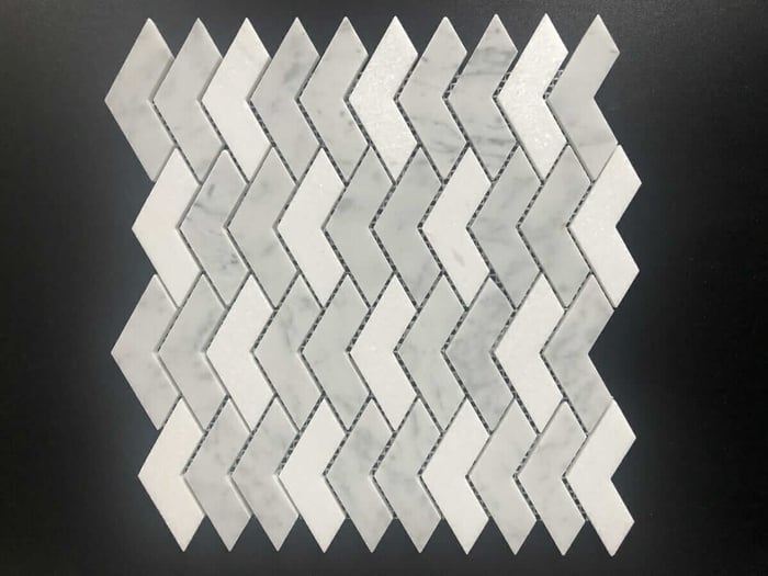 92STM032 Honed Packed Chevrons In Dolomite and Carrara Mix Marble Mosaics SQUAREFOOT FLOORING - MISSISSAUGA - TORONTO - BRAMPTON