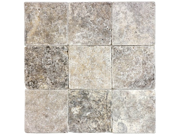 Silver Ash Travertine 4 x 4 in / 10 x 10 cm Tumbled Natural Stone – Anatolia Tile SQUAREFOOT FLOORING - MISSISSAUGA - TORONTO - BRAMPTON