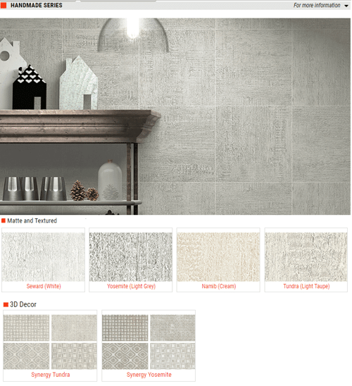 Handmade Series Matte and Textured Ceramic Wall Tiles – Color: Seward (White), Yosemite (Light Grey), Namib (Cream), Tundra (Light Taupe), 3D Decor Colors Synergy Tundra & Synergy Yosemite Size: 13 x 13 SQUAREFOOT FLOORING - MISSISSAUGA - TORONTO - BRAMPTON