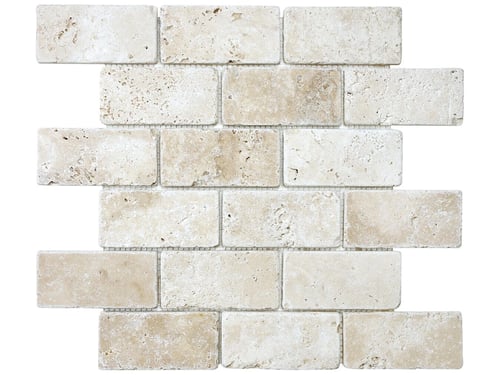 Ivory Travertine 2 x 4 in / 5 x 10 cm Brick Mosaic Tumbled Natural Stone – Anatolia Tile SQUAREFOOT FLOORING - MISSISSAUGA - TORONTO - BRAMPTON