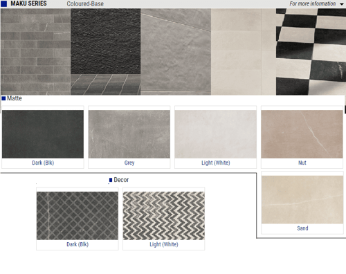 Maku Series Matte, Textured, Decor Porcelain Tiles – Color: Dark Black, Grey, Light White, Nut, Sand – Size: 8×8 12×24 SQUAREFOOT FLOORING - MISSISSAUGA - TORONTO - BRAMPTON