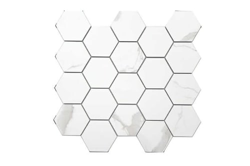CLPM42 Calacatta Hexagon 3 Inch Porcelain Mosaics SQUAREFOOT FLOORING - MISSISSAUGA - TORONTO - BRAMPTON