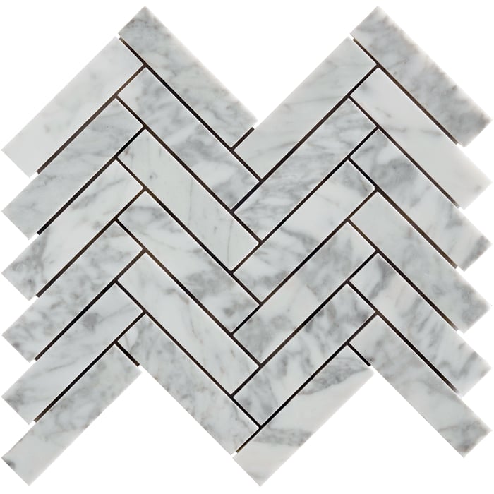 Carrara Herringbone 1_ X 4_ Polished Marble Mosaic