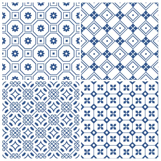 8”x8” Unica Bon Ton Blue On White SQUAREFOOT FLOORING - MISSISSAUGA - TORONTO - BRAMPTON