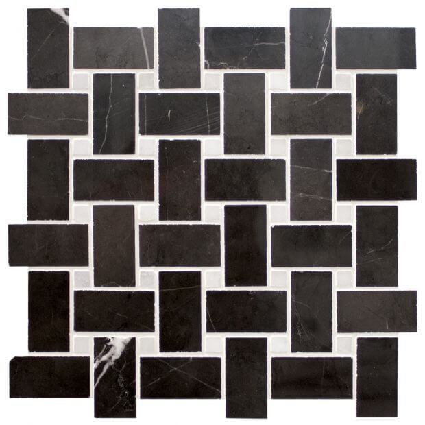 Grey Stone/Bianco Carrara Basketweave Polished SQUAREFOOT FLOORING - MISSISSAUGA - TORONTO - BRAMPTON