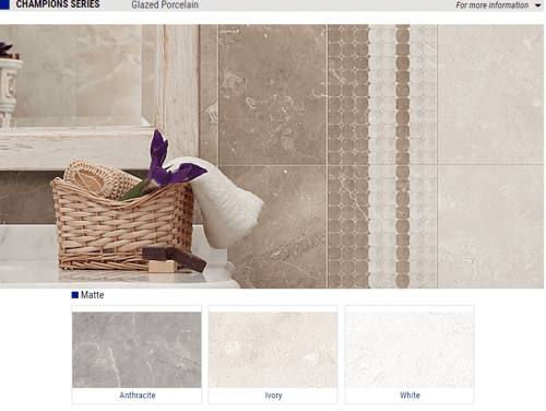 Champions Series Matte Glazed Porcelain Tile – Color: Anthracite, Ivory, White – Size: 18 x 18 SQUAREFOOT FLOORING - MISSISSAUGA - TORONTO - BRAMPTON