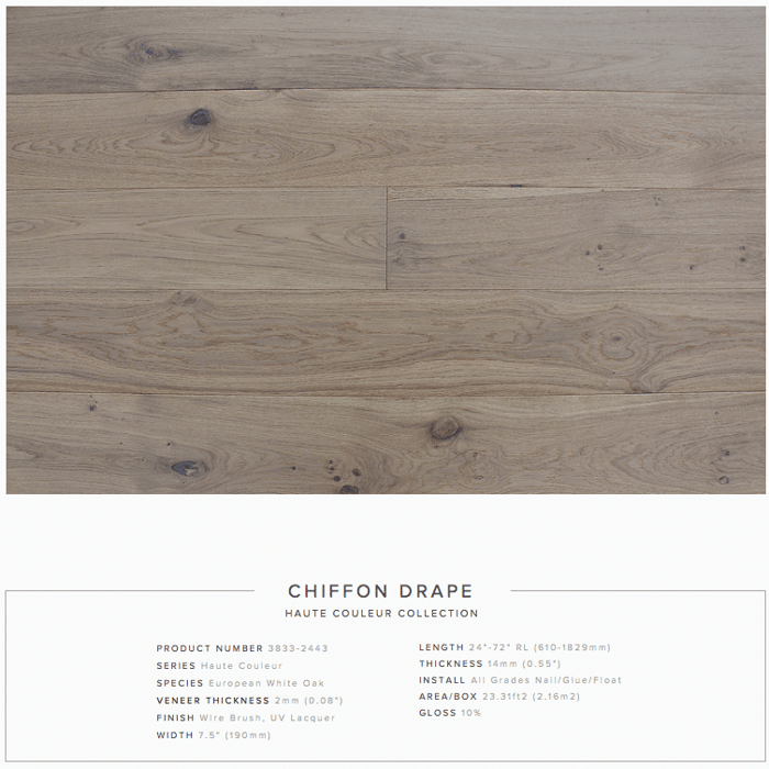 Chiffon Drape Pravada Haute Couleur Collection European White Oak Engineered Floors SQUAREFOOT FLOORING - MISSISSAUGA - TORONTO - BRAMPTON