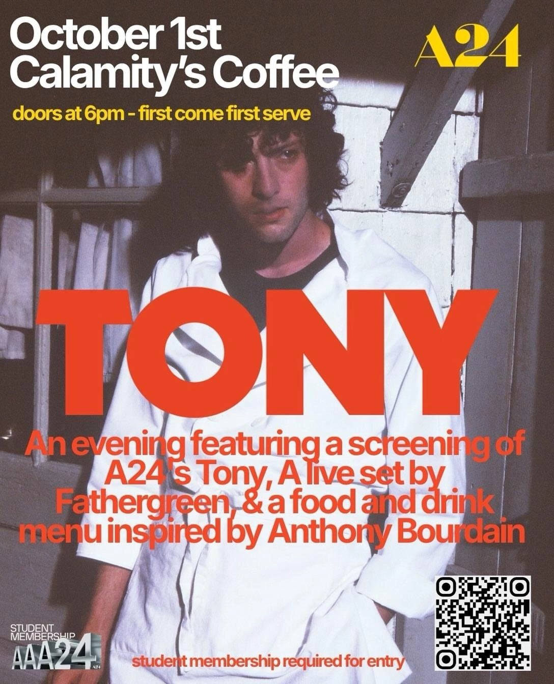 A24'S TONY SCREENING + LIVE SET BY FATHERGREEN & MENU INSPIRED BY ANTHONY BOURDAIN