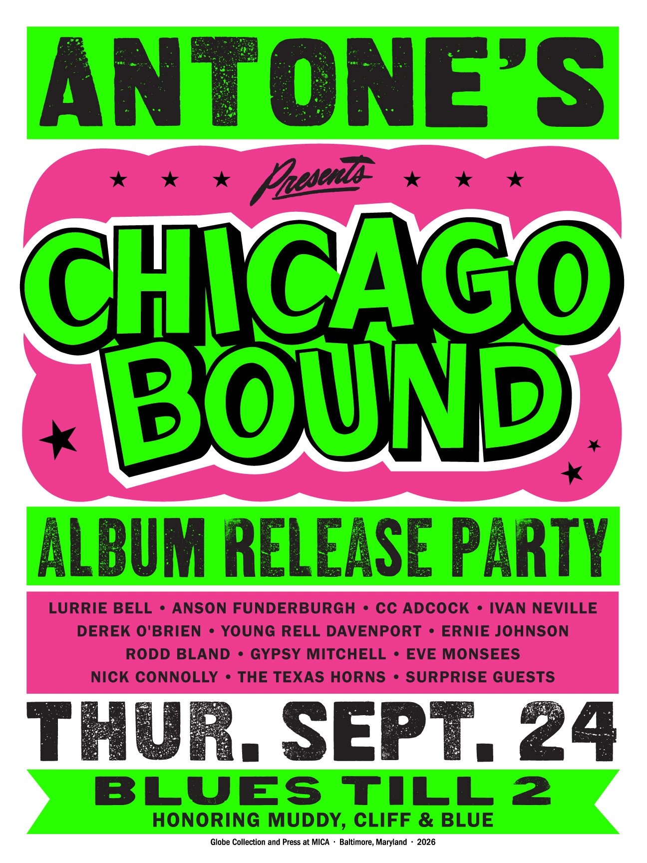 CHICAGO BOUND ALBUM RELEASE PARTY FEAT. LURRIE BELL, ANSON FUNDERBURGH, CC ADCOCK, IVAN NEVILLE, DEREK O’BRIEN, YOUNG RELL DAVENPORT, ERNIE JOHNSON, THE TEXAS HORNS & MORE