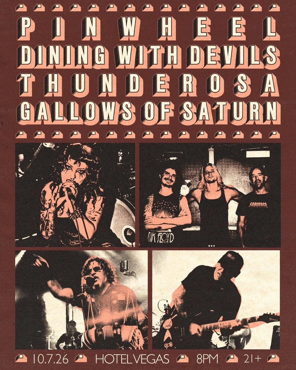 PINWHEEL, DINING WITH DEVILS, THUNDEROSA, GALLOWS OF SATURN