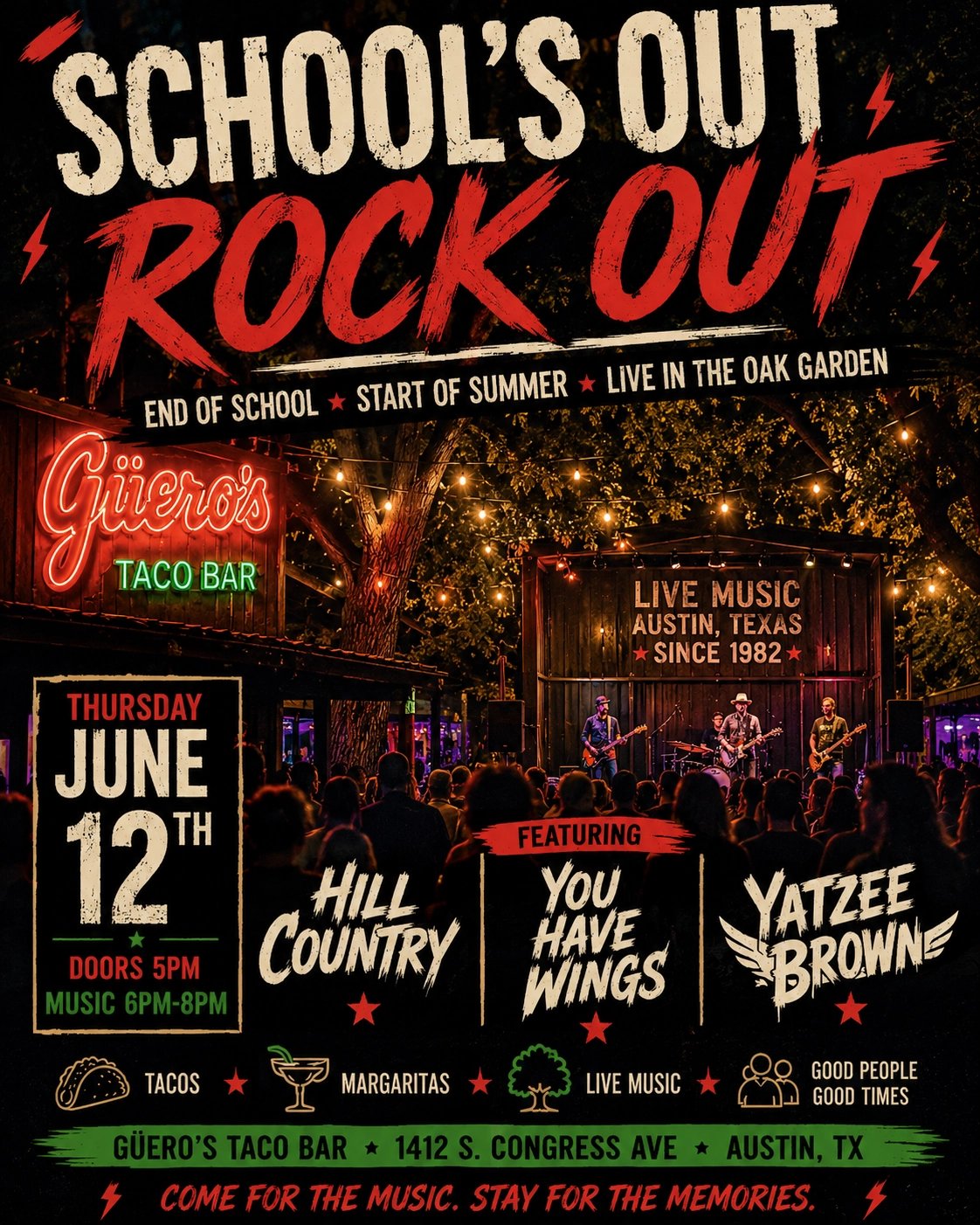 SCHOOL’S OUT ROCK OUT: HILL COUNTRY, YOU HAVE WINGS, YATZEE BROWN