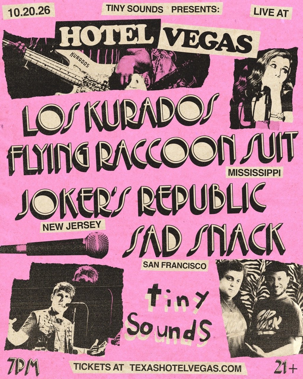 TINY SOUNDS PRESENTS LOS KURADOS, FLYING RACCOON SUIT, JOKER’S REPUBLIC, SAD SNACK