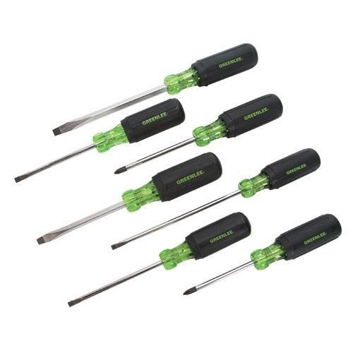 Greenlee® 0153-02C Screwdriver Set, 7 Pieces, ASME Specified, Acetate Handle/Steel Shank, Polished Chrome Shank/Black Tipped