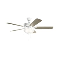 330017WHKichler® 330017WH Basics™ Pro Select Ceiling Fan, 52 in Blade, 12 deg Blade Pitch, Steel Housing, Wood Blade, 1523/4200 cfm Flow Rate