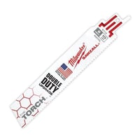 Milwaukee® SAWZALL® The Torch™ 48-00-5712 Demolition Straight Back Reciprocating Saw Blade, 6 in L x 1 in W, 10 TPI, Bi-Metal Body, Universal/Toothed Edge Tang