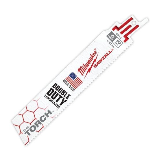 Milwaukee® SAWZALL® The Torch™ 48-00-5712 Demolition Straight Back Reciprocating Saw Blade, 6 in L x 1 in W, 10 TPI, Bi-Metal Body, Universal/Toothed Edge Tang