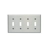 Leviton® 84012-40 Standard Size Traditional Wallplate, 4 Gangs, 4.5 in H x 8.18 in W, 302 Stainless Steel