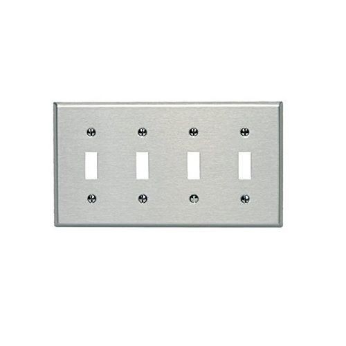Leviton® 84012-40 Standard Size Traditional Wallplate, 4 Gangs, 4.5 in H x 8.18 in W, 302 Stainless Steel