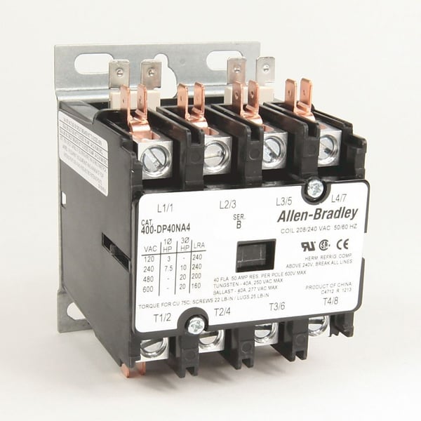 400-DP40NA3Allen-Bradley, 400 Definite Purpose Contactor, 40A, 208/240V 50/60Hz, 3 Poles