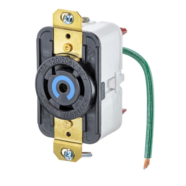 HBL2810STWiring Device-Kellems Twist-Lock® HBL2810ST 3-Phase Single Flush Locking Receptacle With Spring Termination, 120/208Y VAC, 30 A, 4 Poles, 5 Wires, Black