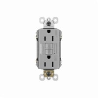 1597TRWRGRYPass & Seymour® Radiant® 1597TRWRGRY Duplex Self-Test Tamper/Weather-Resistant GFCI Receptacle, 125 VAC, 15 A, 2 Poles, 3 Wires, Gray