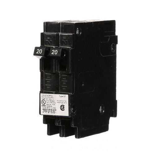Siemens Q2020NC Type QT Duplex Low Voltage Miniature Non-Current Limiting Molded Case Circuit Breaker, 120 VAC, 20 A, 10 kA Interrupt, 1 Poles, Thermal/Magnetic Trip