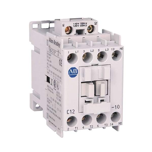Allen-Bradley 100-C12D300 100-C IEC Contactor, Screw Terminals, Line Side, 12A, 3 N.O. 1 N.C. Main Contact Configuration, Single Pack