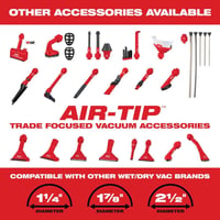 49-90-2024Milwaukee® AIR-TIP™ 49-90-2024 Conduit Line Puller Kit, For Use With AIR-TIP™ Family of Trade Focused Vacuum, 2-1/2 in Dia Inlet, Red/Black Plastic/Rubber Nozzle