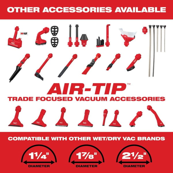 49-90-2024Milwaukee® AIR-TIP™ 49-90-2024 Conduit Line Puller Kit, For Use With AIR-TIP™ Family of Trade Focused Vacuum, 2-1/2 in Dia Inlet, Red/Black Plastic/Rubber Nozzle