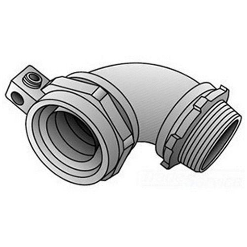 O-Z/Gedney Ground-Tite® 4Q-475L Concretetight Liquid Tight Oiltight Positive Grounding Raintight Conduit Connector With Lug, 3/4 in Trade, 14 to 4 AWG Cable Openings, 45 deg, Malleable Iron, Zinc Electroplated