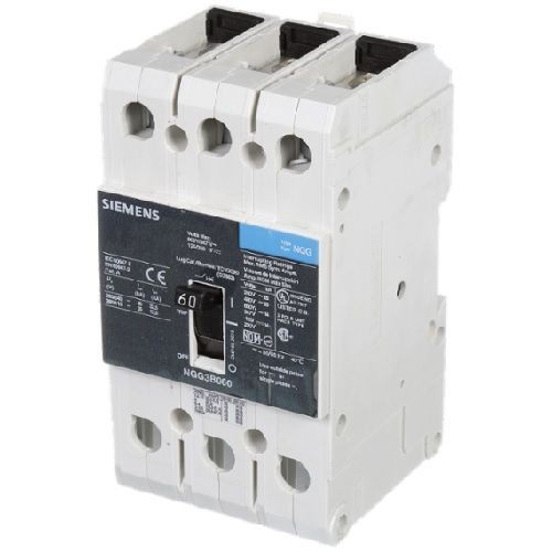 Siemens NGB3B060B Type NGB Low Voltage Molded Case Circuit Breaker, 600Y/347 VAC, 60 A, 14 kA Interrupt, 3 Poles, Thermal Magnetic Trip