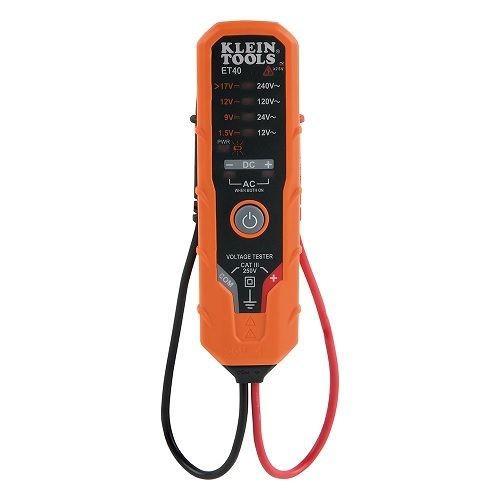 Klein® ET40 Electronic AC/DC Voltage Tester, 70 to 100% Accuracy, 240 VAC, >17 to 24 VDC Max Measurable, 250 V Max Working
