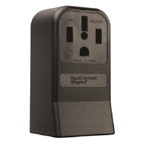 Pass & Seymour® 3854 Grounding Power Outlet Surface Straight Blade Receptacle, 125/250 VAC, 50 A, 3 Poles, 4 Wires, Black