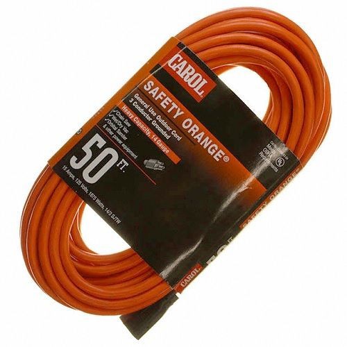 03356.63.04Extension Cord, 14 AWG/3 Conductor, 50 ft, NEMA 5-15P Plug, 125 Volts, Orange