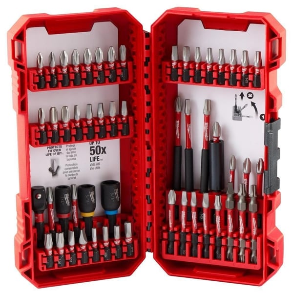 48-32-4010Milwaukee® 48-32-4010 SHOCKWAVE 54-Piece Bit Set, P1, P2,PR1, P3, SQ1, SQ4, SQ3, T15, T20, T25, T27, T30, SL#8, SL#10, 1/8 in, 9/64 in, 5/32 in, 3/16 in, SQ2, 3.5 in, 1-7/8 in, 1/4 in, 5/16, 3/8 in, 1/4 in Point Hex Point, 1/4 in, Alloy Steel