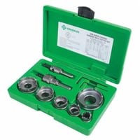 Greenlee® 648 Quick-Change Hole Cutter Kit With Fixed Pockets, 7/8 in Dia Min Cutter, 2-1/2 in Dia Max Cutter, 8 Pieces, For Use With 1/2 to 2 in Conduit, Tungsten Carbide, Oxide Coated