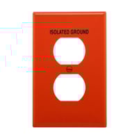 EATON PJ8IG PJ Series Decorator Duplex Grounding Isolated Mid-Sized Receptacle Wallplate, 1 Gang, 4.87 in H x 3.12 in W, Polycarbonate/Thermoplastic, Orange